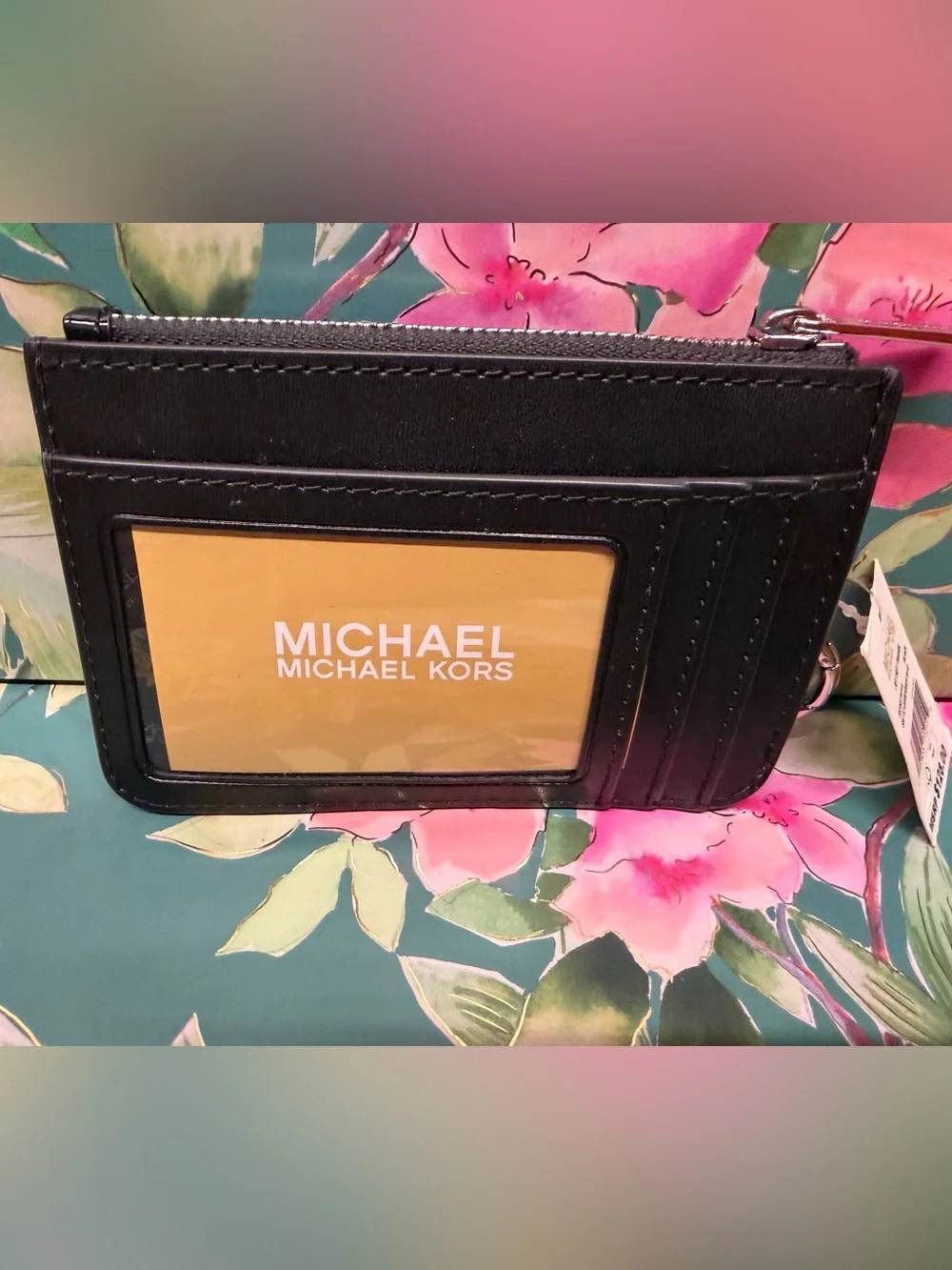 Michael Kors Jet Set Travel Black Patent Zip Card Holder / Coin Pouch NWT